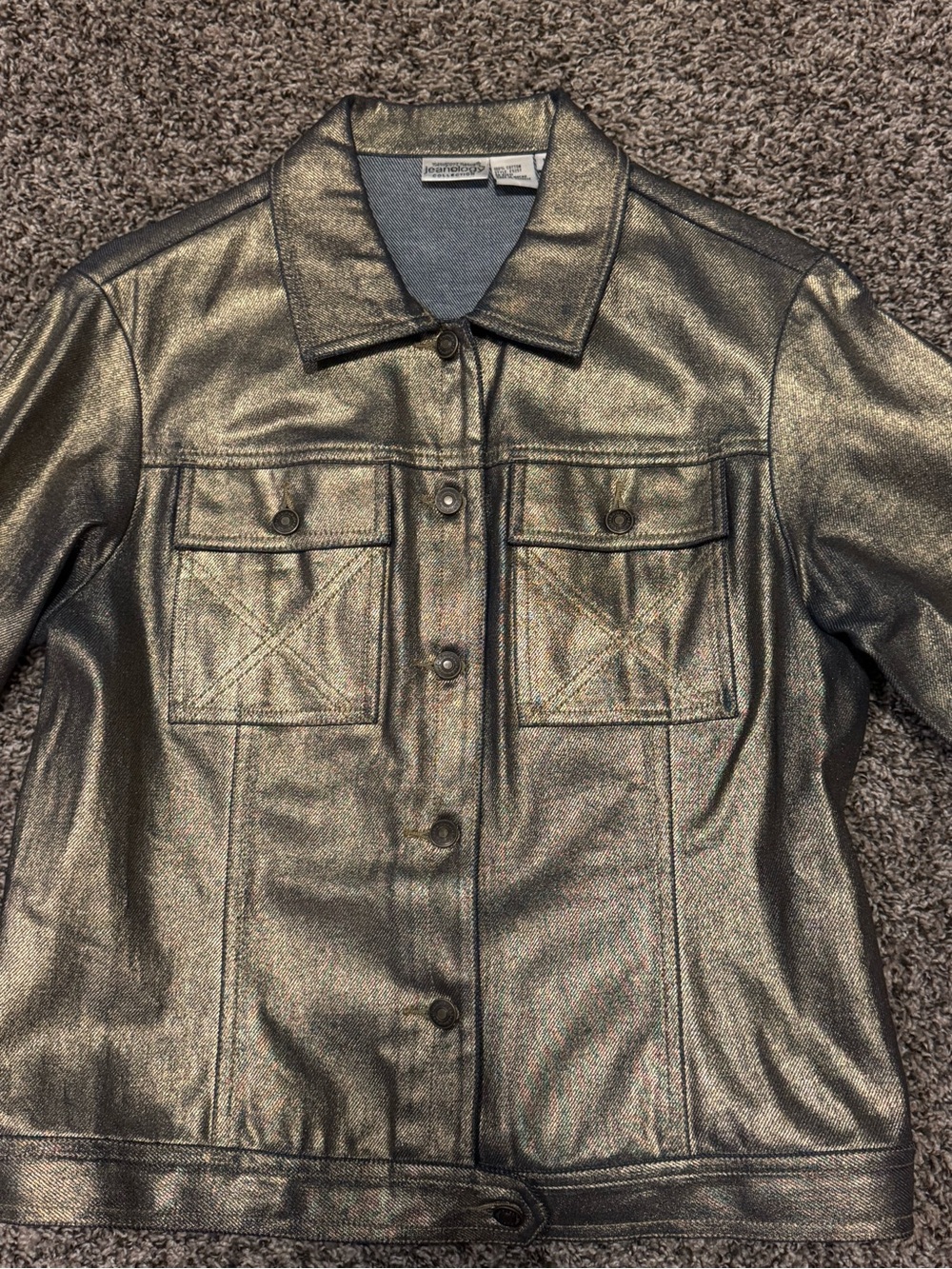Metallic Gold Jean Jacket with Button-Front and Chest Pockets - Picture 5 of 5